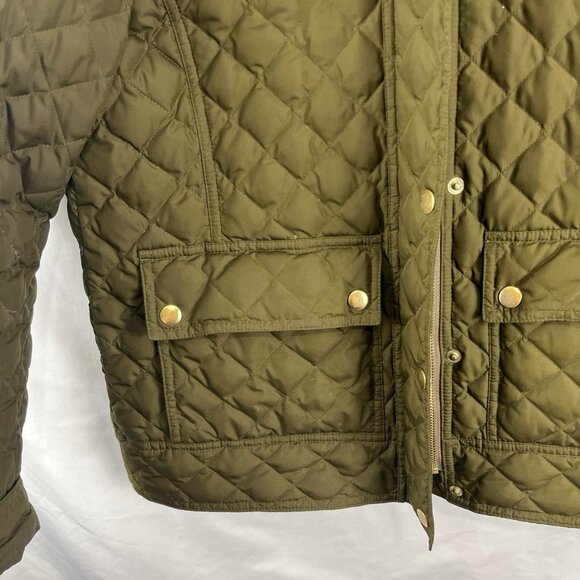 J. Crew Dark Green Quilted Jacket w/ Brown Corduroy Collar Women's Size M - Picture 2 of 11